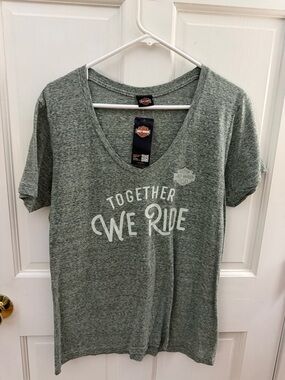 Harley-Davidson Olive Green 'Together We Ride' Women's V‑Neck Tee